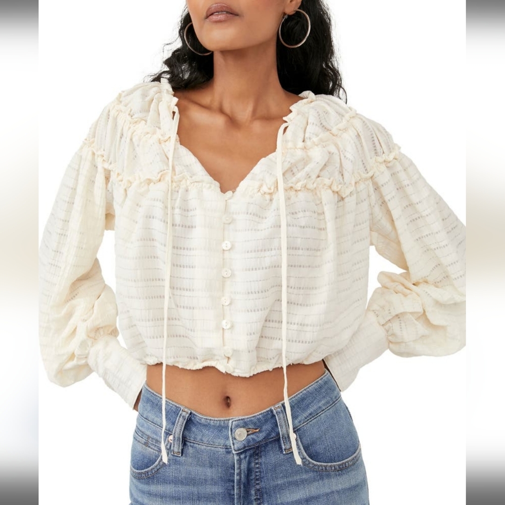 Free People Hailey Crop Long Sleeve Blouse, NWT, size small